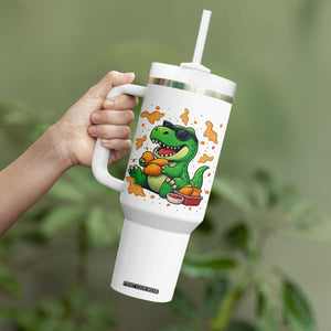 Funny Dinosaur Eating Chicken Nuggets Tumbler With Handle Food Lover Gift TS12 Print Your Wear