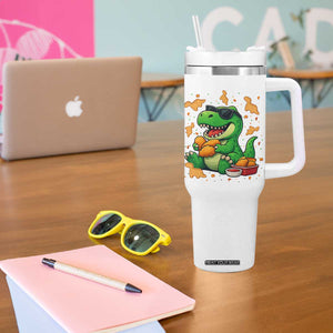 Funny Dinosaur Eating Chicken Nuggets Tumbler With Handle Food Lover Gift TS12 Print Your Wear