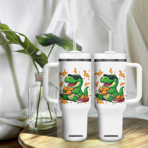 Funny Dinosaur Eating Chicken Nuggets Tumbler With Handle Food Lover Gift TS12 Print Your Wear