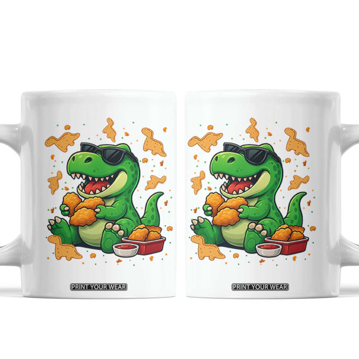 Funny Dinosaur Eating Chicken Nuggets Coffee Mug Food Lover Gift TS12 White Print Your Wear