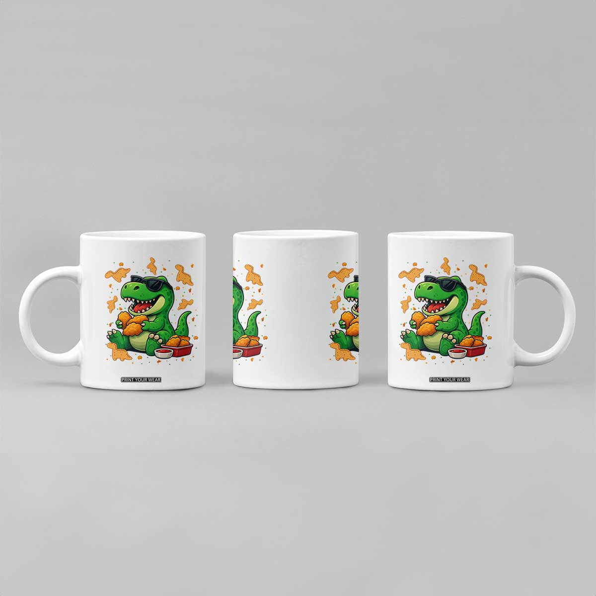 Funny Dinosaur Eating Chicken Nuggets Coffee Mug Food Lover Gift TS12 Print Your Wear