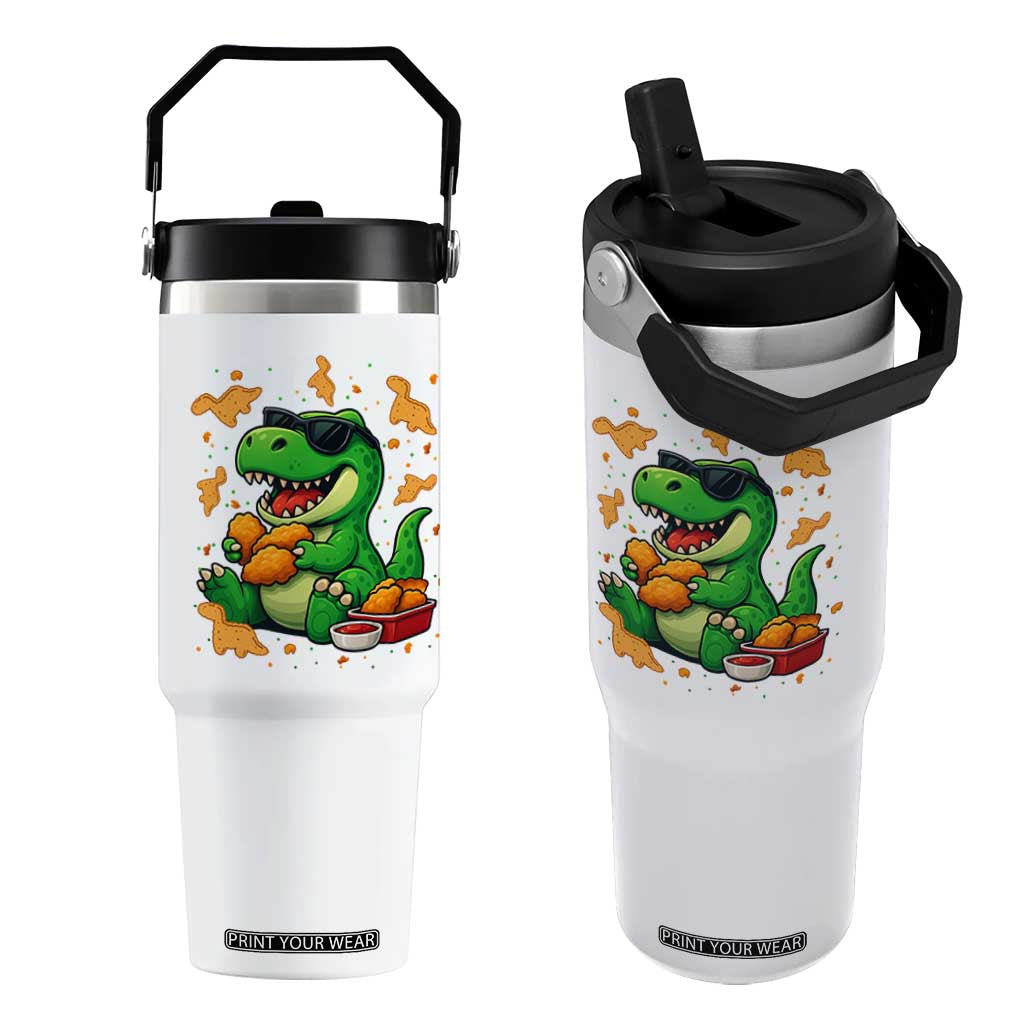 Funny Dinosaur Eating Chicken Nuggets Flip Straw Tumbler Food Lover Gift TS12 One Size: 30 oz White Print Your Wear