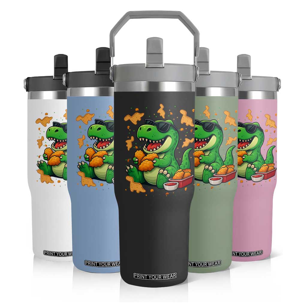 Funny Dinosaur Eating Chicken Nuggets Flip Straw Tumbler Food Lover Gift TS12 Print Your Wear