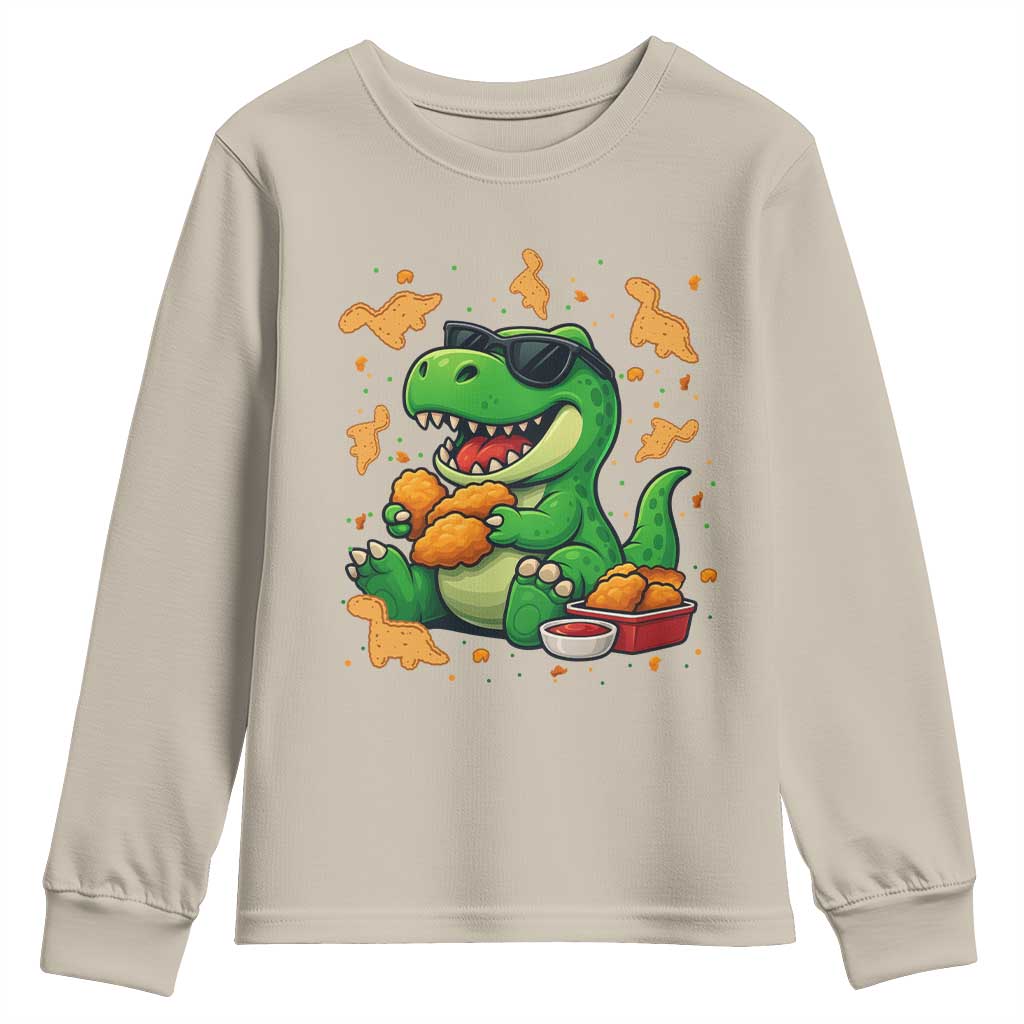 Funny Dinosaur Eating Chicken Nuggets Youth Sweatshirt Food Lover Gift TS12 Sand Print Your Wear