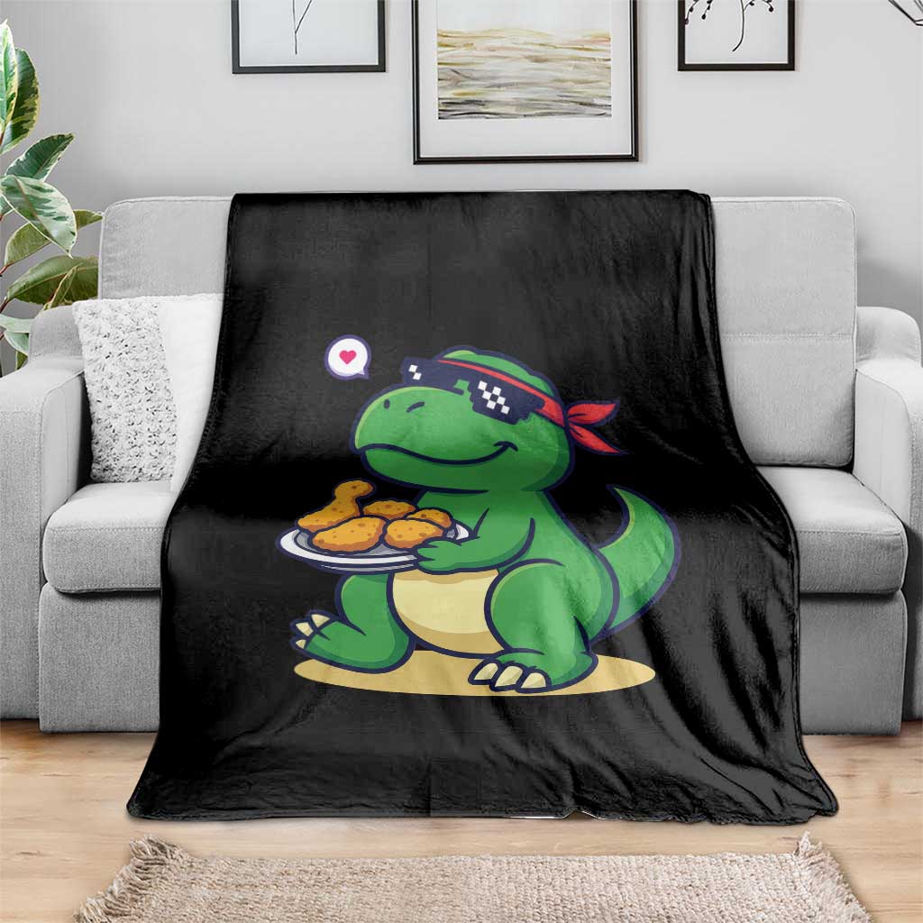 Cute Dinosaur Eating Chicken Nuggets Throw Blanket Food Humor Gift TS12 Print Your Wear