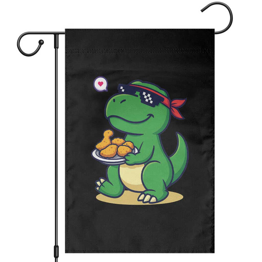 Cute Dinosaur Eating Chicken Nuggets Garden Flag Food Humor Gift TS12 Black Print Your Wear