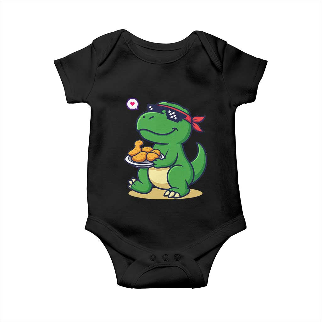 Cute Dinosaur Eating Chicken Nuggets Baby Onesie Food Humor Gift TS12 Black Print Your Wear