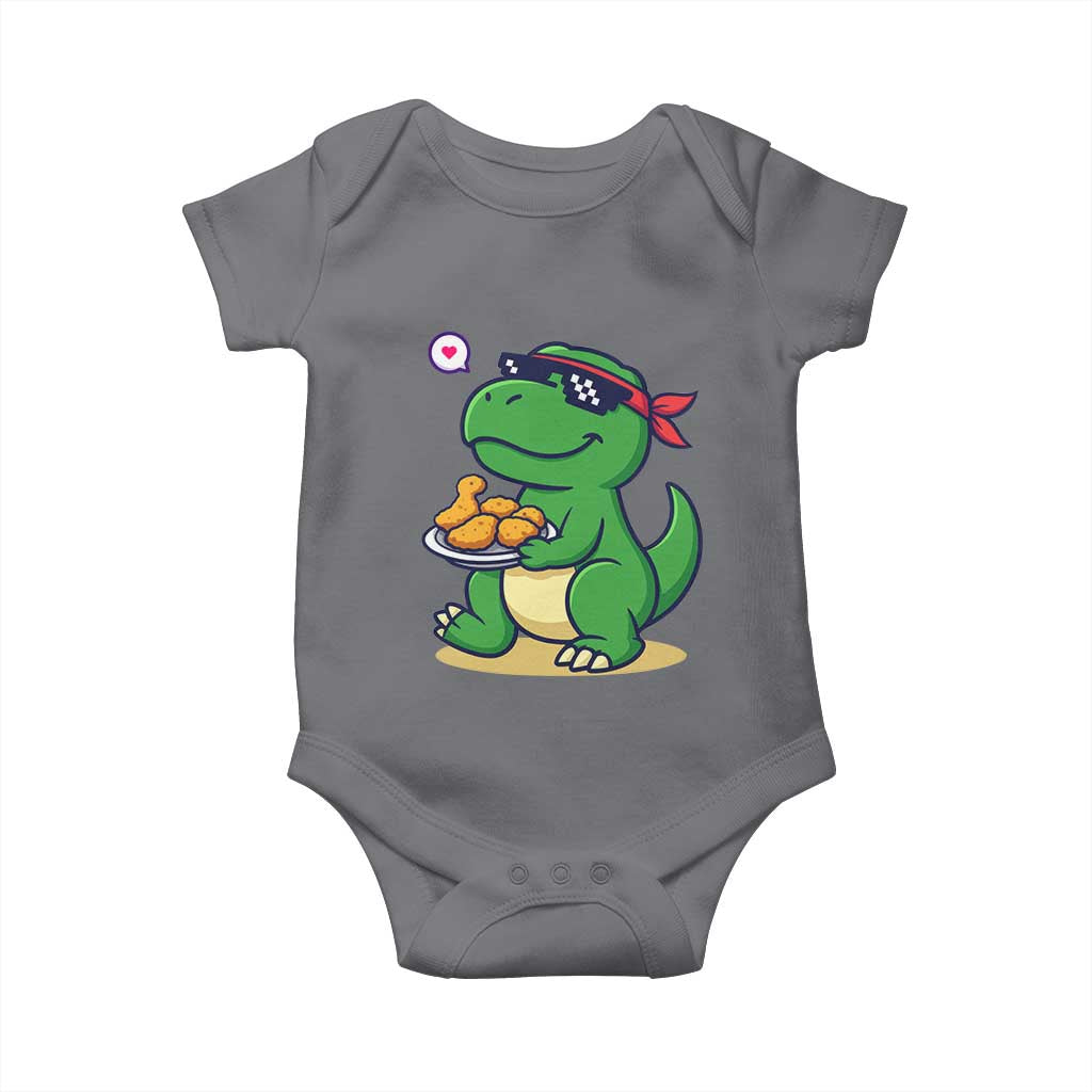Cute Dinosaur Eating Chicken Nuggets Baby Onesie Food Humor Gift TS12 Charcoal Print Your Wear