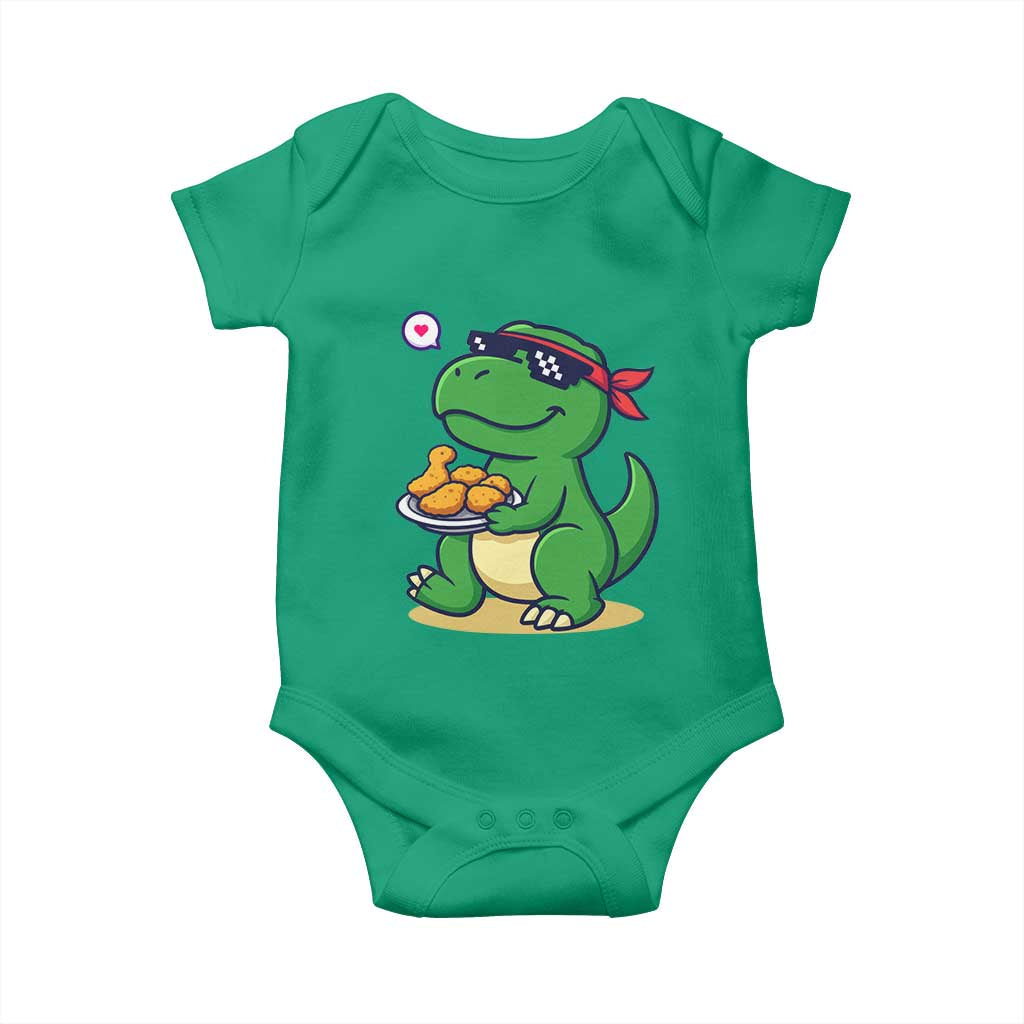 Cute Dinosaur Eating Chicken Nuggets Baby Onesie Food Humor Gift TS12 Irish Green Print Your Wear