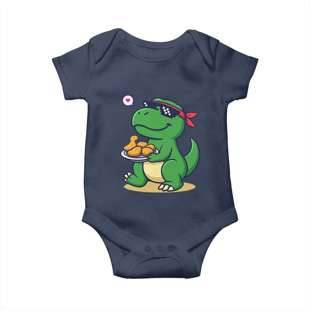 Cute Dinosaur Eating Chicken Nuggets Baby Onesie Food Humor Gift TS12 Navy Print Your Wear