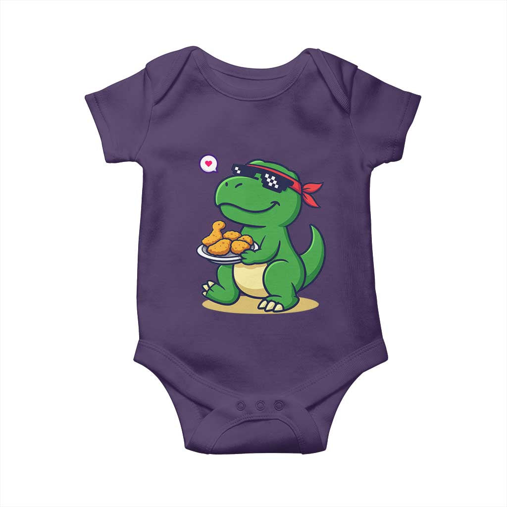 Cute Dinosaur Eating Chicken Nuggets Baby Onesie Food Humor Gift TS12 Purple Print Your Wear