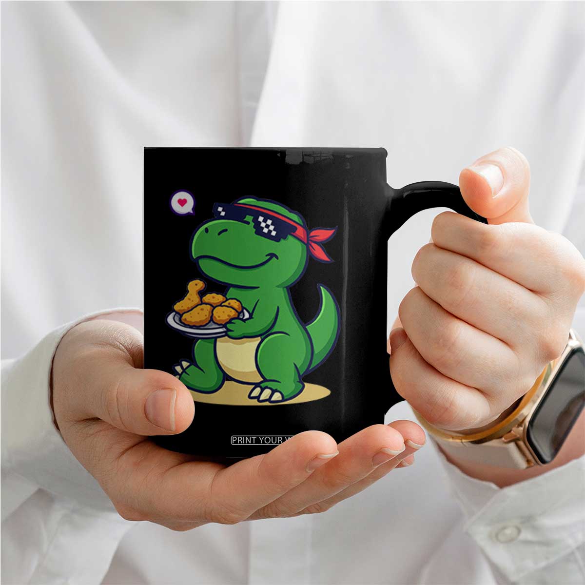 Cute Dinosaur Eating Chicken Nuggets Coffee Mug Food Humor Gift TS12 Print Your Wear