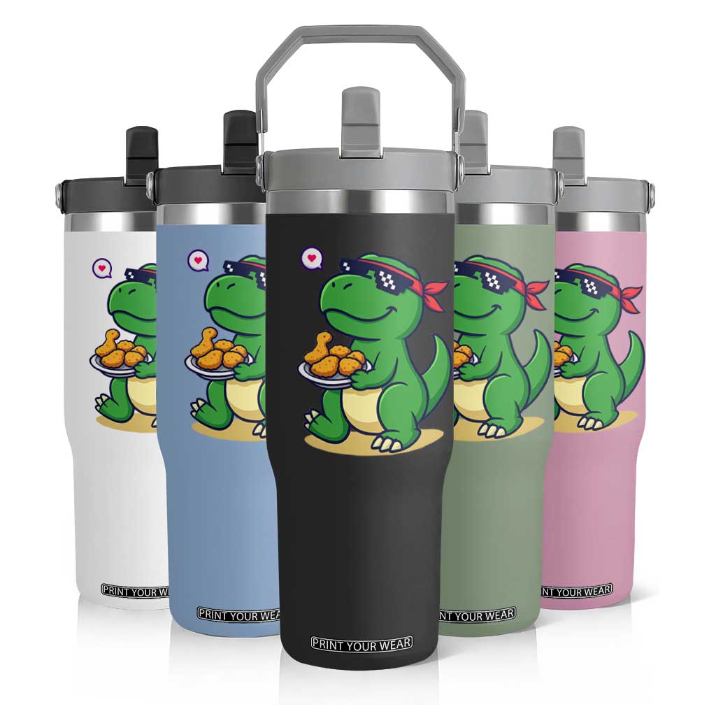 Cute Dinosaur Eating Chicken Nuggets Flip Straw Tumbler Food Humor Gift TS12 Print Your Wear