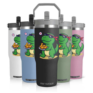 Cute Dinosaur Eating Chicken Nuggets Flip Straw Tumbler Food Humor Gift TS12 Print Your Wear