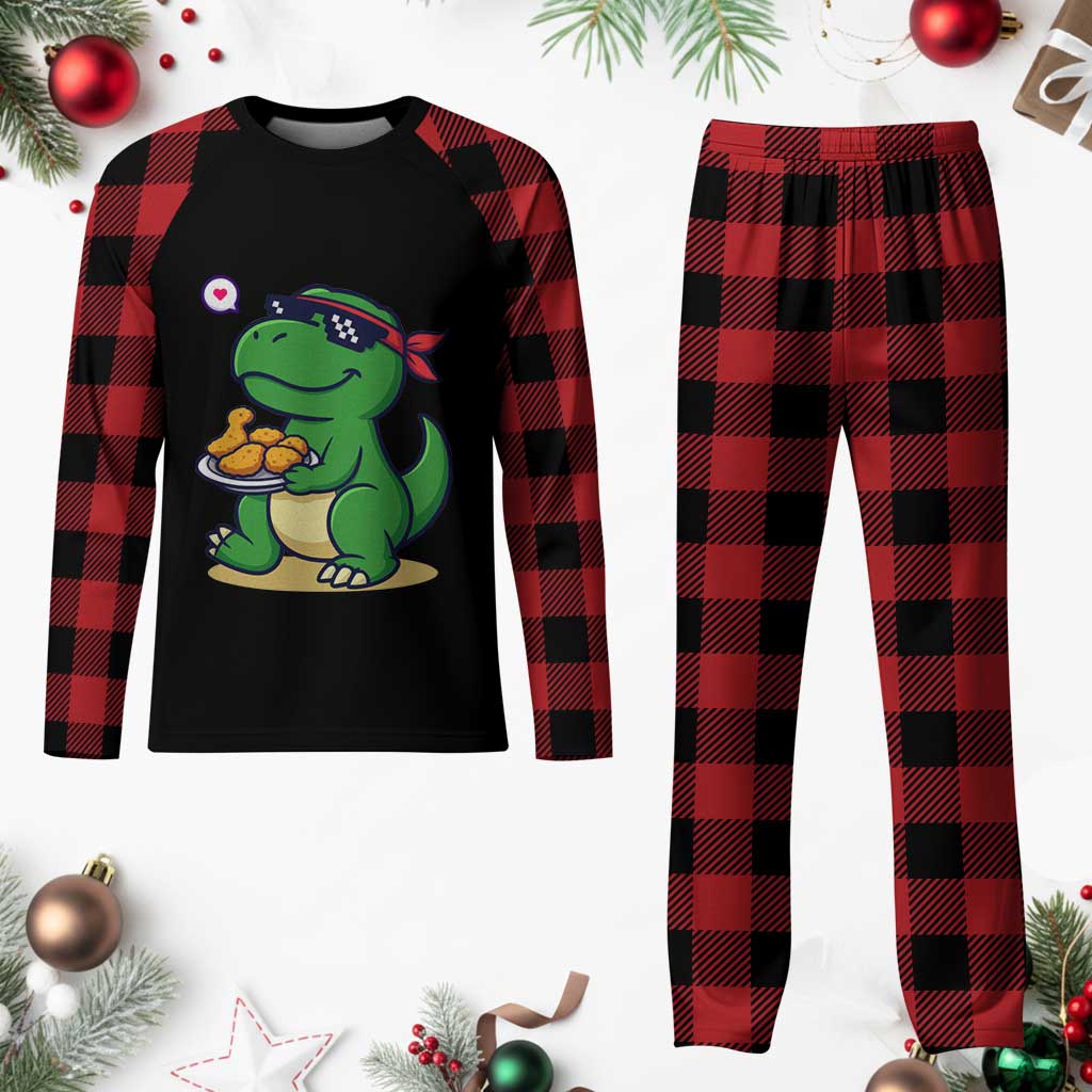 Cute Dinosaur Eating Chicken Nuggets Plaid Pajama Set Food Humor Gift TS12 Buffalo Plaid Print Your Wear