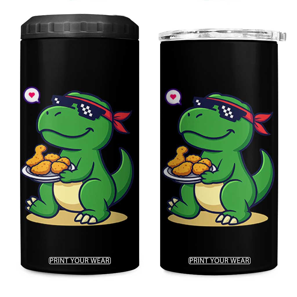 Cute Dinosaur Eating Chicken Nuggets 4 in 1 Can Cooler Tumbler Food Humor Gift TS12 One Size: 16 oz Black Print Your Wear