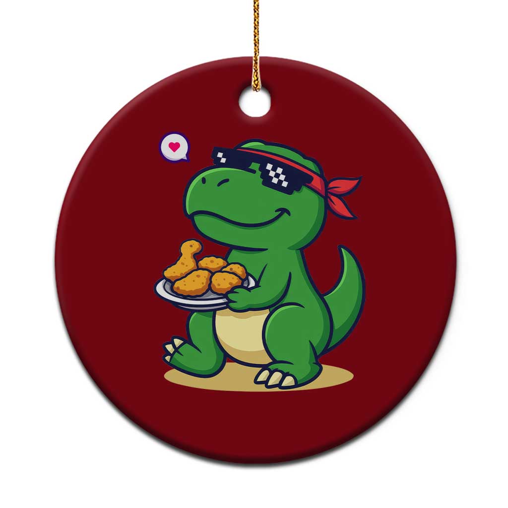 Cute Dinosaur Eating Chicken Nuggets Ceramic Ornament Food Humor Gift TS12 1pc Red Print Your Wear