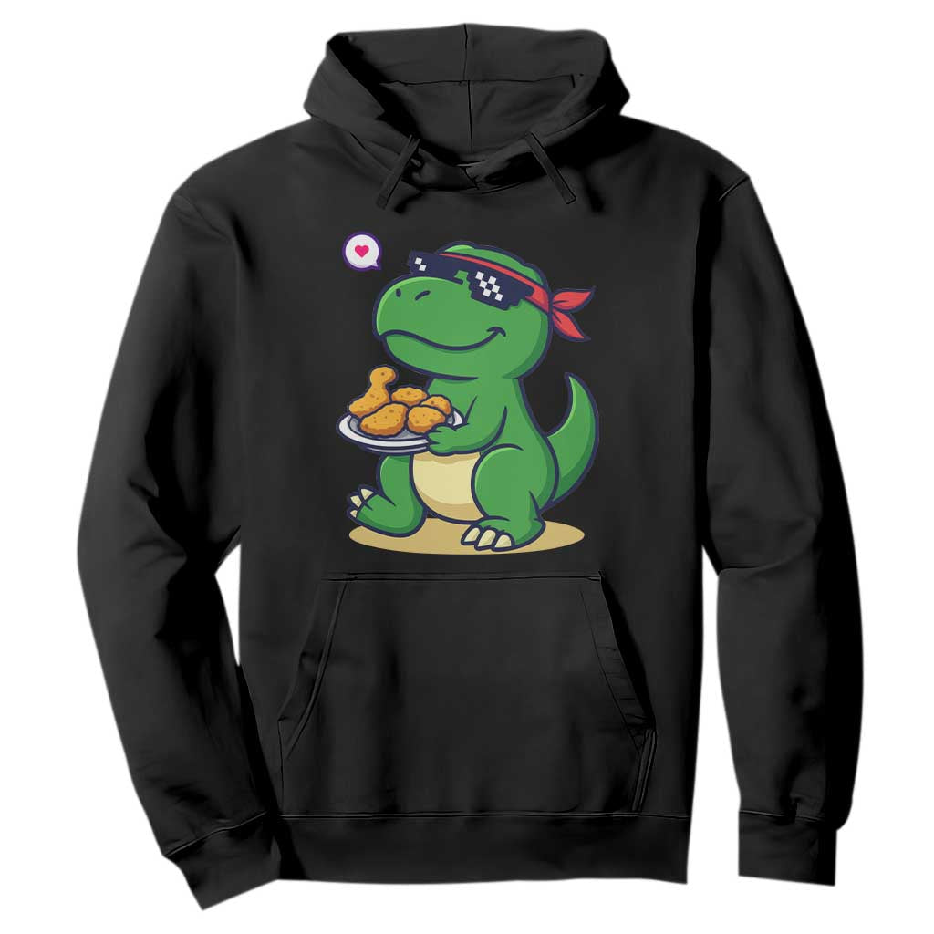 Cute Dinosaur Eating Chicken Nuggets Hoodie Food Humor Gift TS12 Black Print Your Wear
