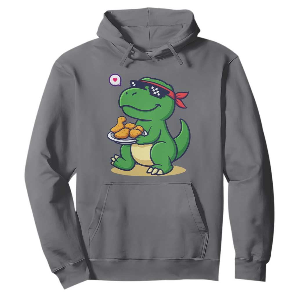Cute Dinosaur Eating Chicken Nuggets Hoodie Food Humor Gift TS12 Charcoal Print Your Wear
