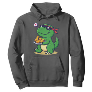 Cute Dinosaur Eating Chicken Nuggets Hoodie Food Humor Gift TS12 Dark Heather Print Your Wear