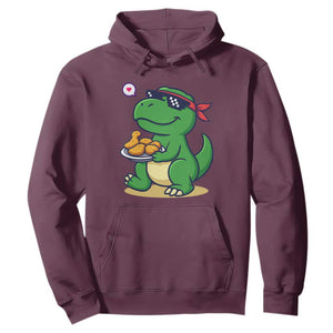 Cute Dinosaur Eating Chicken Nuggets Hoodie Food Humor Gift TS12 Maroon Print Your Wear