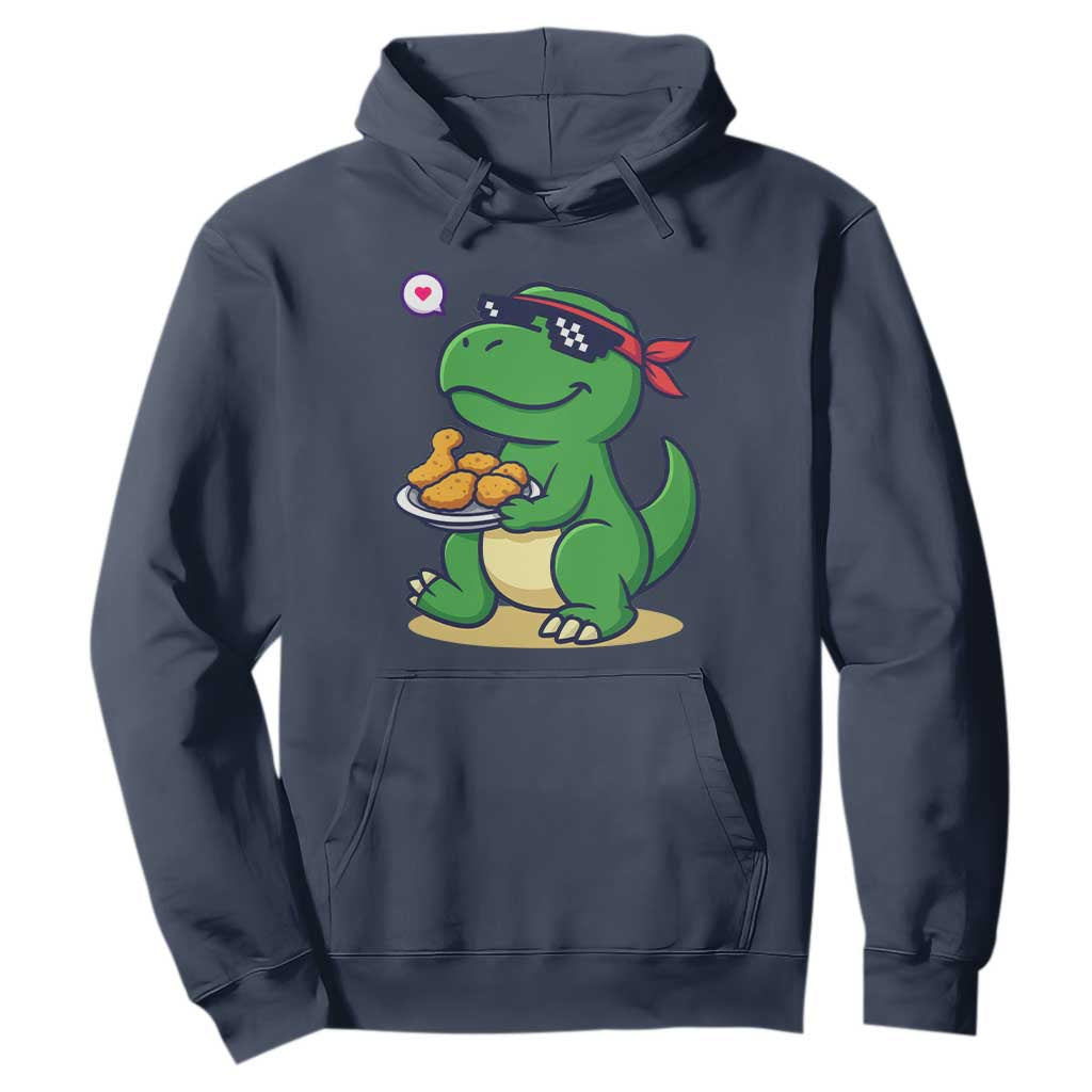 Cute Dinosaur Eating Chicken Nuggets Hoodie Food Humor Gift TS12 Navy Print Your Wear