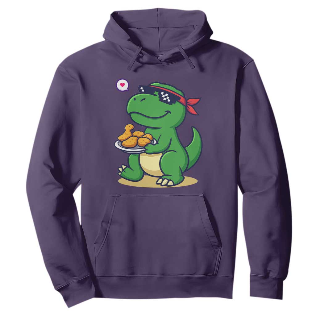 Cute Dinosaur Eating Chicken Nuggets Hoodie Food Humor Gift TS12 Purple Print Your Wear