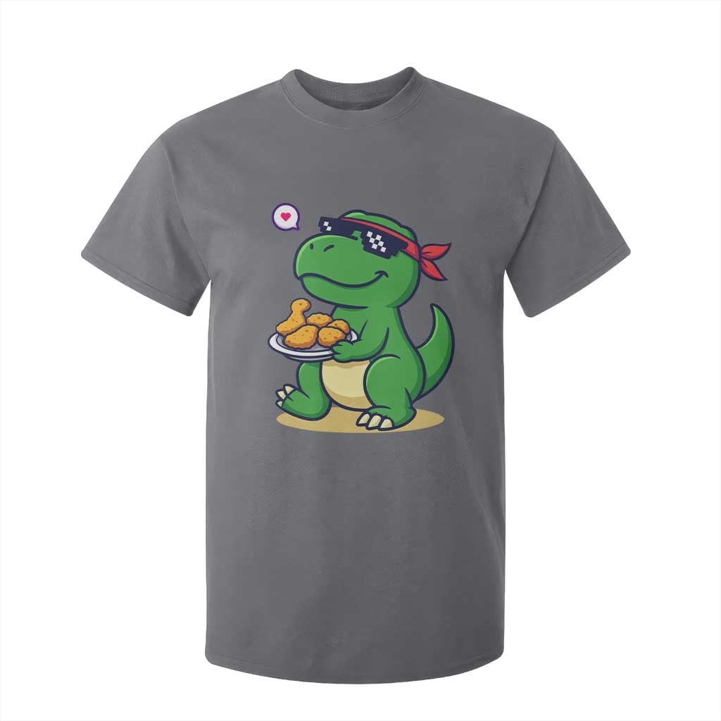 Cute Dinosaur Eating Chicken Nuggets T Shirt For Kid Food Humor Gift TS12 Charcoal Print Your Wear