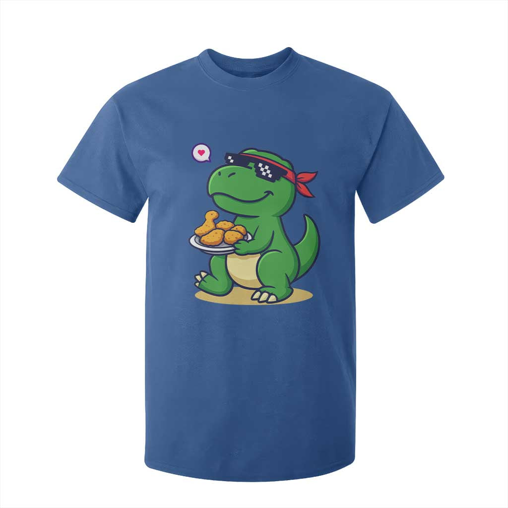 Cute Dinosaur Eating Chicken Nuggets T Shirt For Kid Food Humor Gift TS12 Royal Blue Print Your Wear