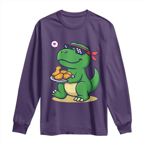 Cute Dinosaur Eating Chicken Nuggets Long Sleeve Shirt Food Humor Gift TS12 Purple Print Your Wear