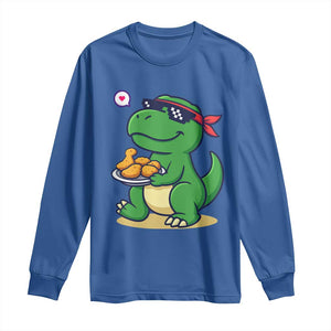 Cute Dinosaur Eating Chicken Nuggets Long Sleeve Shirt Food Humor Gift TS12 Royal Blue Print Your Wear