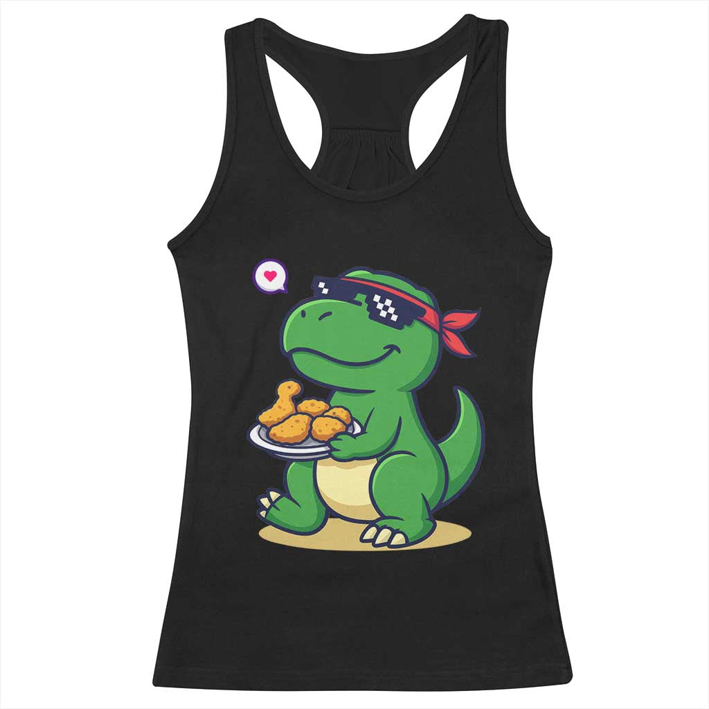 Cute Dinosaur Eating Chicken Nuggets Racerback Tank Top Food Humor Gift TS12 Black Print Your Wear