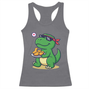 Cute Dinosaur Eating Chicken Nuggets Racerback Tank Top Food Humor Gift TS12 Charcoal Print Your Wear