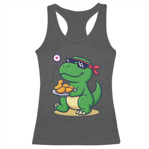 Cute Dinosaur Eating Chicken Nuggets Racerback Tank Top Food Humor Gift TS12 Dark Heather Print Your Wear