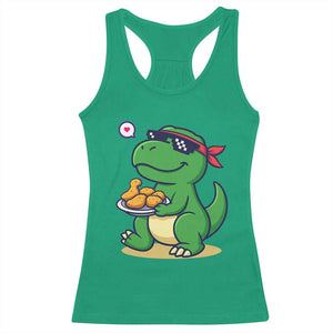 Cute Dinosaur Eating Chicken Nuggets Racerback Tank Top Food Humor Gift TS12 Irish Green Print Your Wear