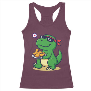 Cute Dinosaur Eating Chicken Nuggets Racerback Tank Top Food Humor Gift TS12 Maroon Print Your Wear