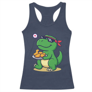 Cute Dinosaur Eating Chicken Nuggets Racerback Tank Top Food Humor Gift TS12 Navy Print Your Wear