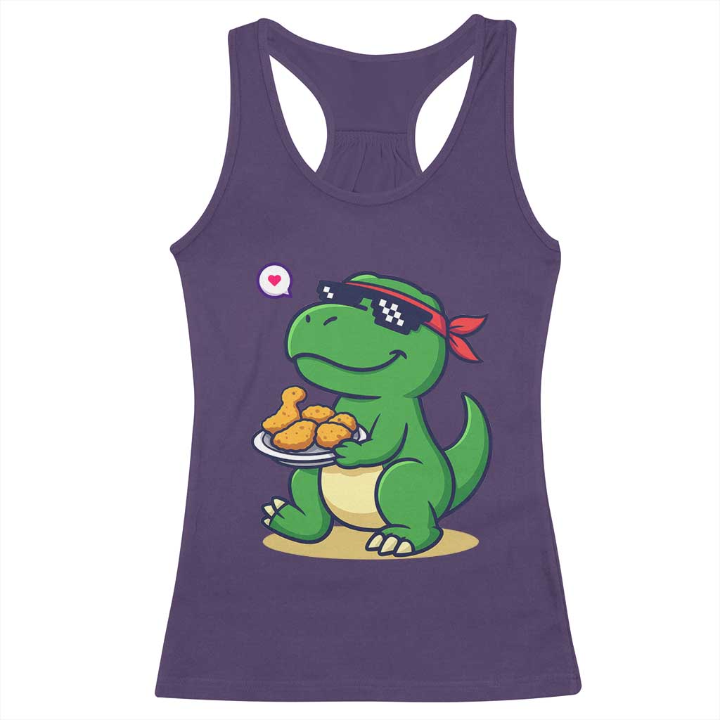 Cute Dinosaur Eating Chicken Nuggets Racerback Tank Top Food Humor Gift TS12 Purple Print Your Wear