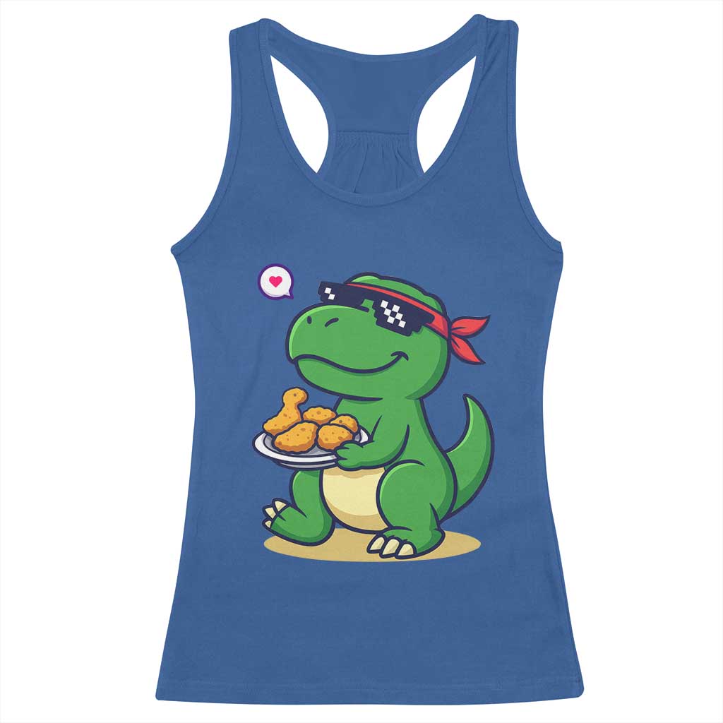 Cute Dinosaur Eating Chicken Nuggets Racerback Tank Top Food Humor Gift TS12 Royal Blue Print Your Wear