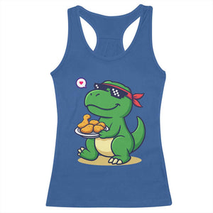 Cute Dinosaur Eating Chicken Nuggets Racerback Tank Top Food Humor Gift TS12 Royal Blue Print Your Wear