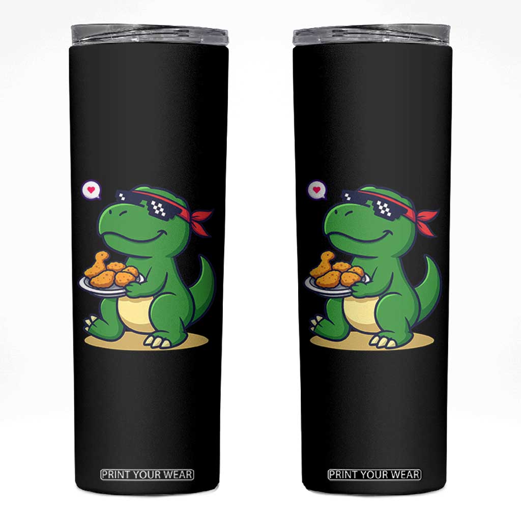 Cute Dinosaur Eating Chicken Nuggets Skinny Tumbler Food Humor Gift TS12 Black Print Your Wear