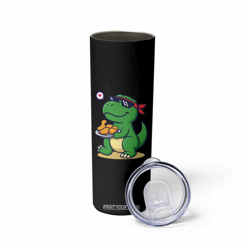 Cute Dinosaur Eating Chicken Nuggets Skinny Tumbler Food Humor Gift TS12 Print Your Wear
