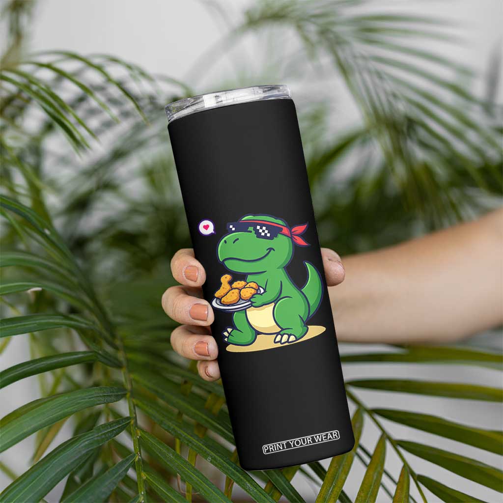 Cute Dinosaur Eating Chicken Nuggets Skinny Tumbler Food Humor Gift TS12 Print Your Wear