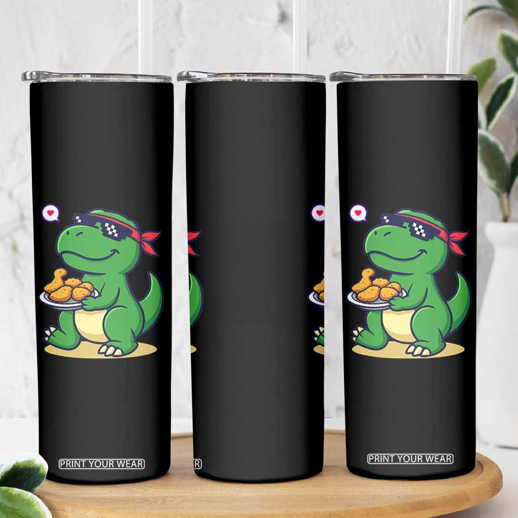 Cute Dinosaur Eating Chicken Nuggets Skinny Tumbler Food Humor Gift TS12 Print Your Wear