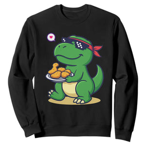 Cute Dinosaur Eating Chicken Nuggets Sweatshirt Food Humor Gift TS12 Black Print Your Wear
