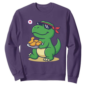 Cute Dinosaur Eating Chicken Nuggets Sweatshirt Food Humor Gift TS12 Purple Print Your Wear