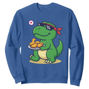 Cute Dinosaur Eating Chicken Nuggets Sweatshirt Food Humor Gift TS12 Royal Blue Print Your Wear