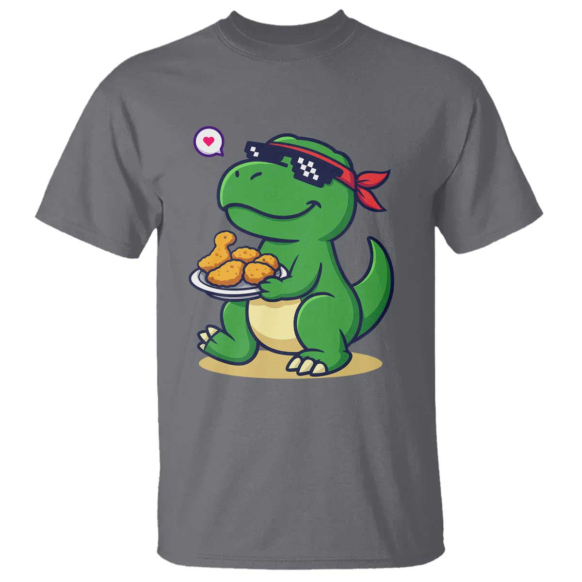 Cute Dinosaur Eating Chicken Nuggets T Shirt Food Humor Gift TS12 Charcoal Print Your Wear