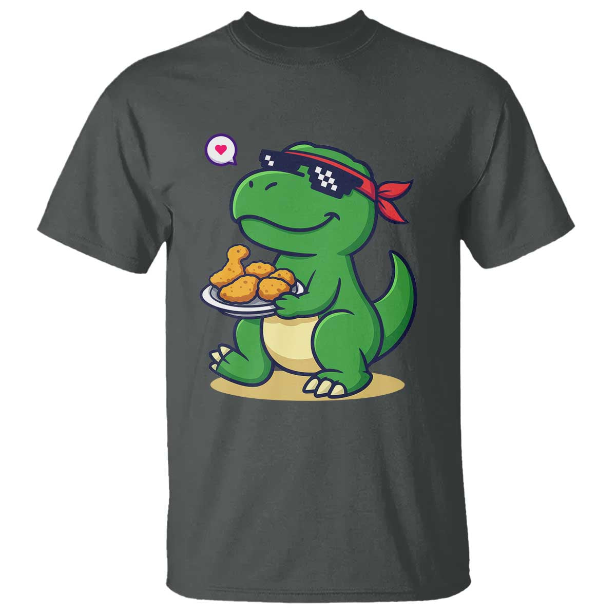 Cute Dinosaur Eating Chicken Nuggets T Shirt Food Humor Gift TS12 Dark Heather Print Your Wear
