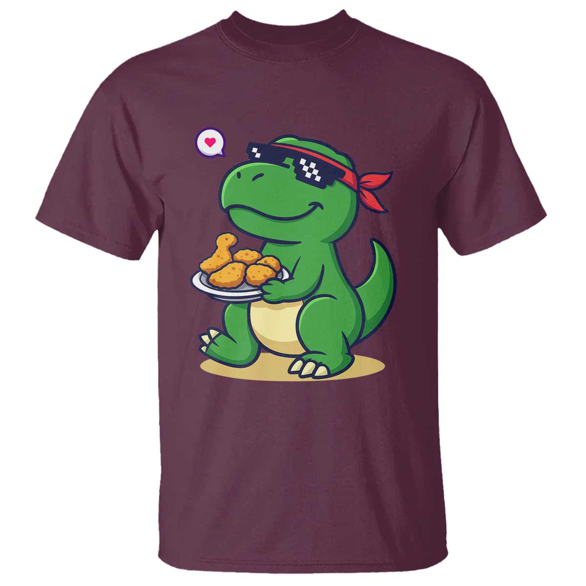 Cute Dinosaur Eating Chicken Nuggets T Shirt Food Humor Gift TS12 Maroon Print Your Wear